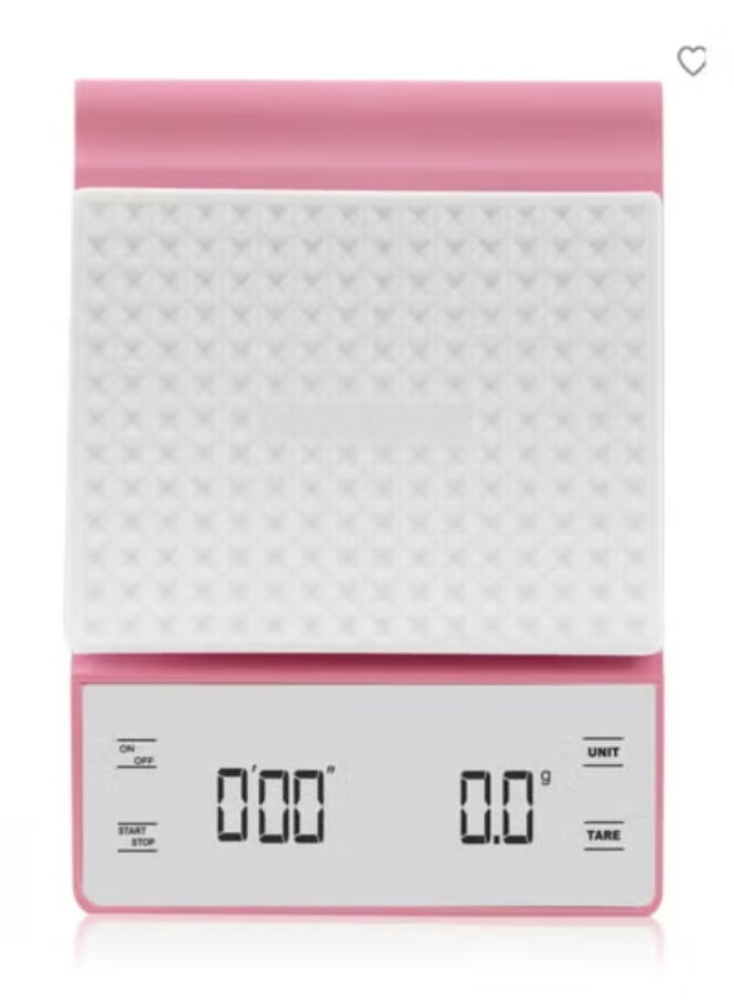 دائرة مربعة ميزان قهوة رقمي مع مؤقت، دقة عالية 3 كجم / 0.1 جم لتحضير القهوة المقطرة والإسبريسو مع شاشة LCD مضيئة (وردي) - Image 4